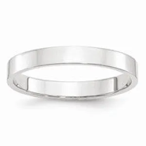 10k White Gold 3mm Lightweight Flat Wedding Band Ring