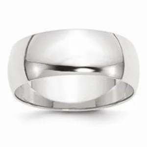 10k White Gold 8mm Lightweight Half Round Wedding Band Ring