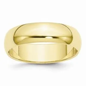 10k Yellow Gold 6mm Half Round Wedding Band Ring