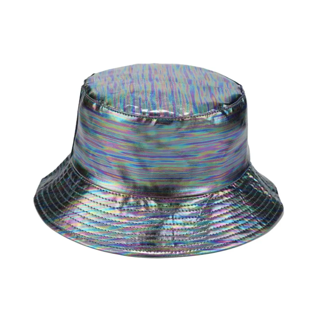 90s Style Holographic Rainbow Bucket Hat