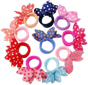 Baby Girl's Rabbit Ear Hair Tie Rubber Bands Style Ponytail Holder (Pack of 24)