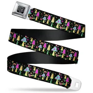 BD Wings Logo CLOSE-UP Black/Silver Seatbelt Belt - Mushroom SHROOMY Garden Black/Multi Color Webbing