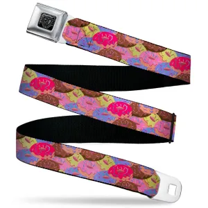 BD Wings Logo CLOSE-UP Black/Silver Seatbelt Belt - Sprinkle Donuts Stacked Multi Color Webbing