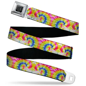 BD Wings Logo CLOSE-UP Black/Silver Seatbelt Belt - Tie Dye Swirl Multi Color/White Webbing