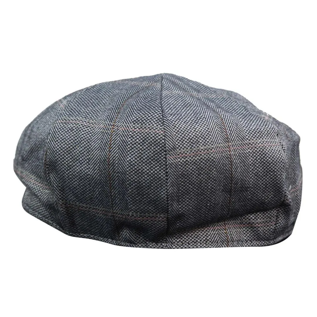 Mens 8 Panel Button Hat Flat Cap Newsboy Baker Boy Check Hat Tweed Blinders