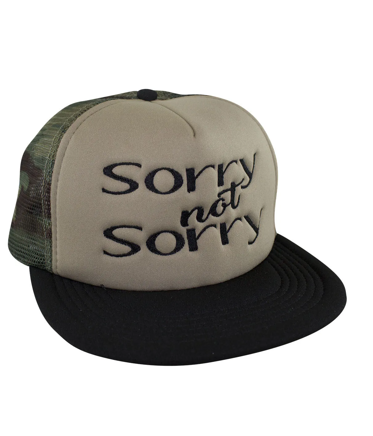 "Sorry not Sorry" Camo Foam Trucker Hat