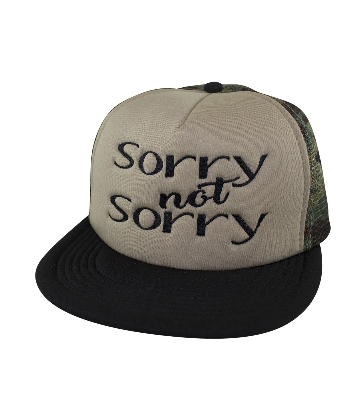 "Sorry not Sorry" Camo Foam Trucker Hat