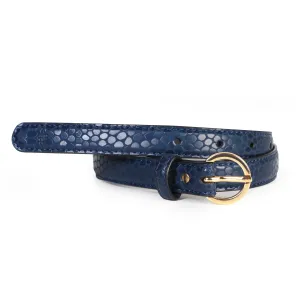 Women Slim Textured  Belt - Navy